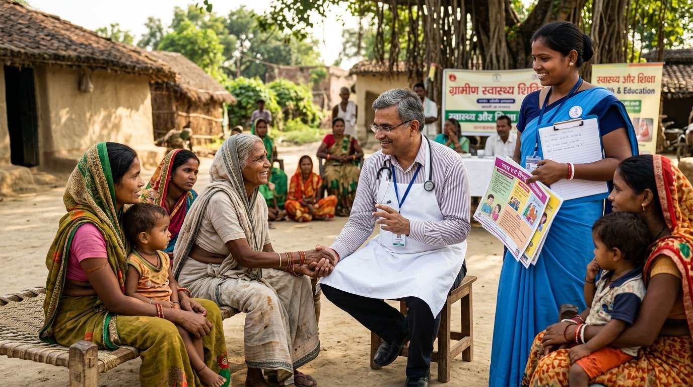 Shikoy Swasthya Pahal Doctor with Rural Indian Villagers